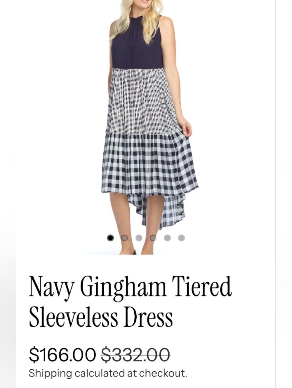 Papillon XL Navy and White Gigham Tiered Maxi Dress. Hip Pockets. Flowy. Viscose - Picture 4 of 7